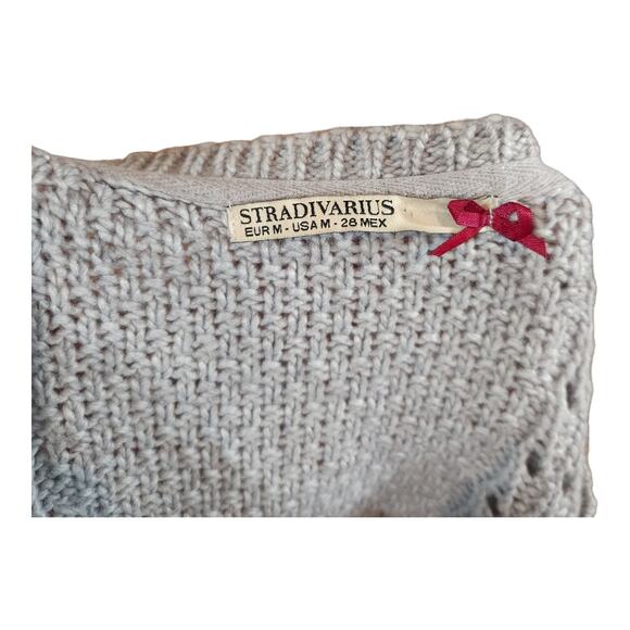 Stradivarius Scoop Neck Longline Cableknit Sweater in Gray Neutral Women's M - Picture 5 of 5